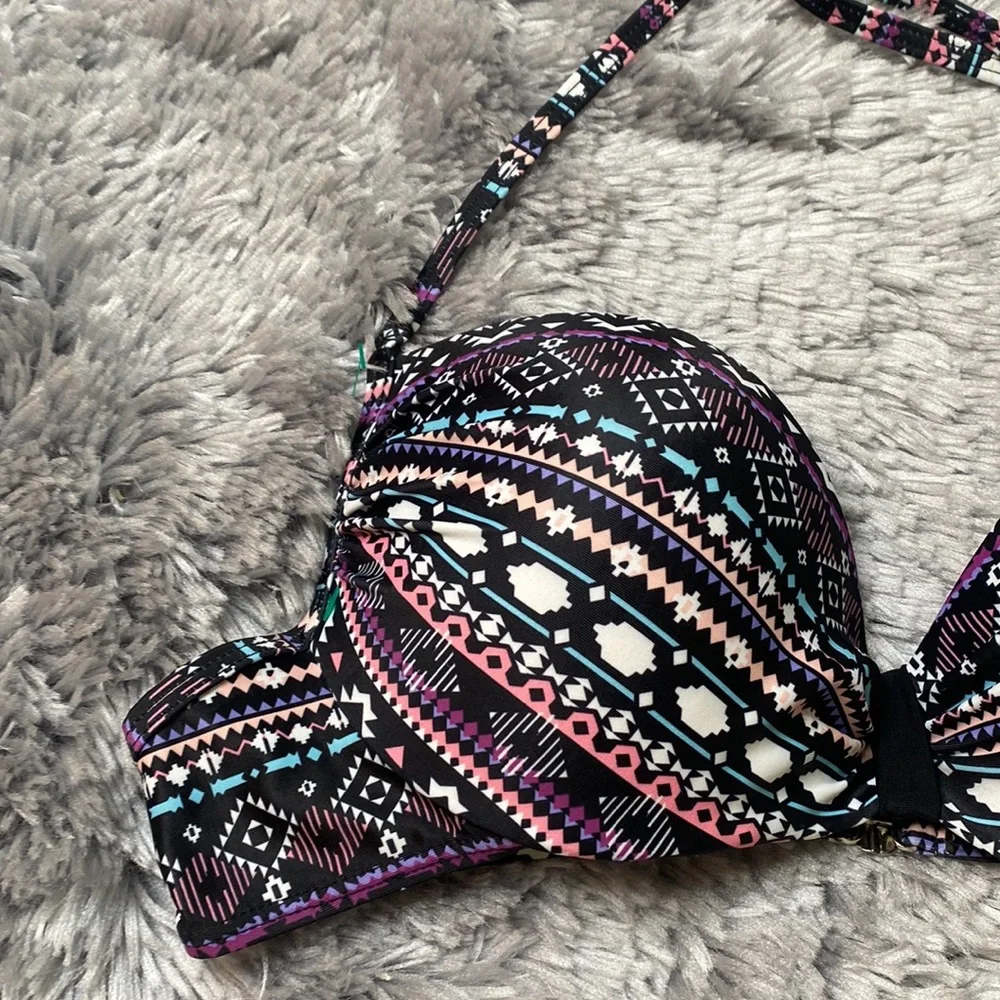 Halter-Style Black & Multi-Colored Swimsuit Top Size Medium Excellent Condition
